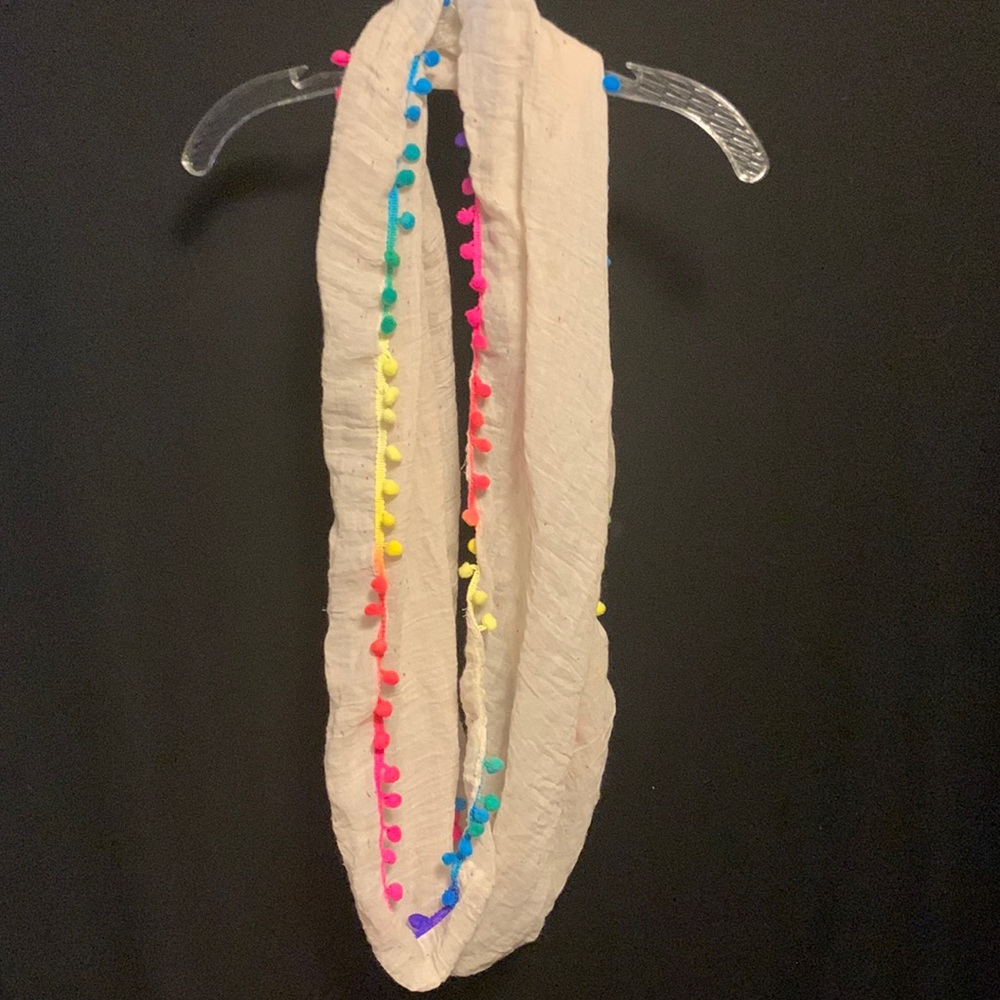 Rainbow Pom Pom Infinity Scarf